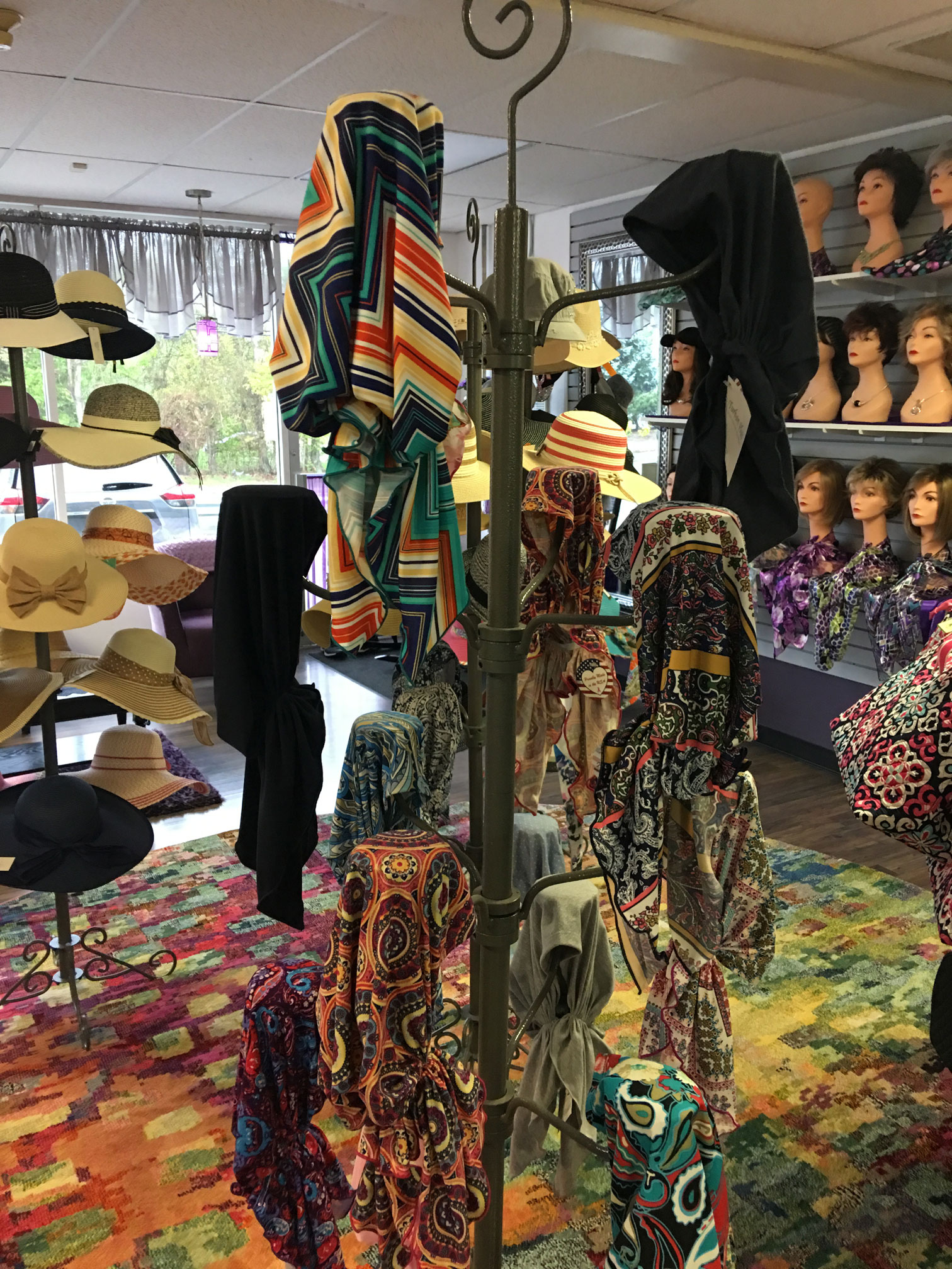 Hats at Isabella's Boutique a Rhode Island wig store.