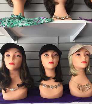 A synthetic wig displayed at a Rhode Island wig store.